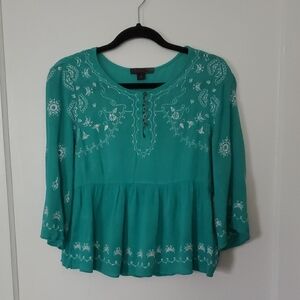 Teal Embroidered Women's Top